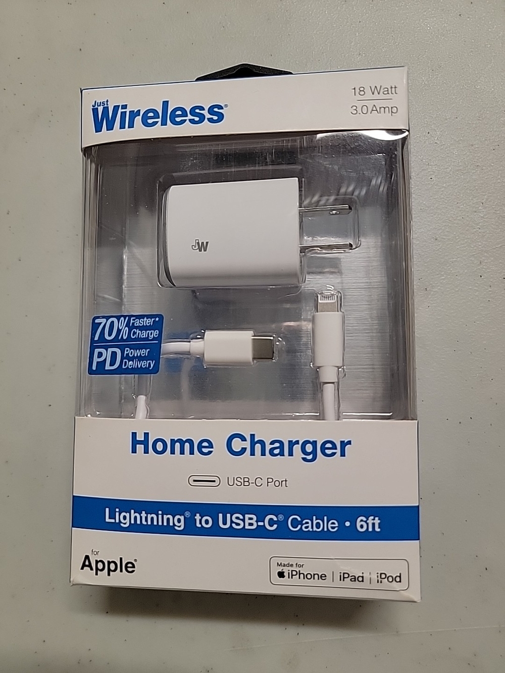 Just Wireless Charger with Lightning to USB-C Cable - 18W PD